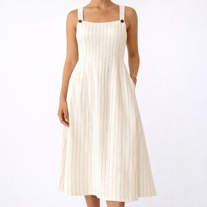 CLUB MONACO Linen Blend Dress Size 10 Cream Pinstripe Sleeveless Summer